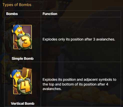 Wild Mining XXXtreme slot game types of bombs, simple and vertical bombs